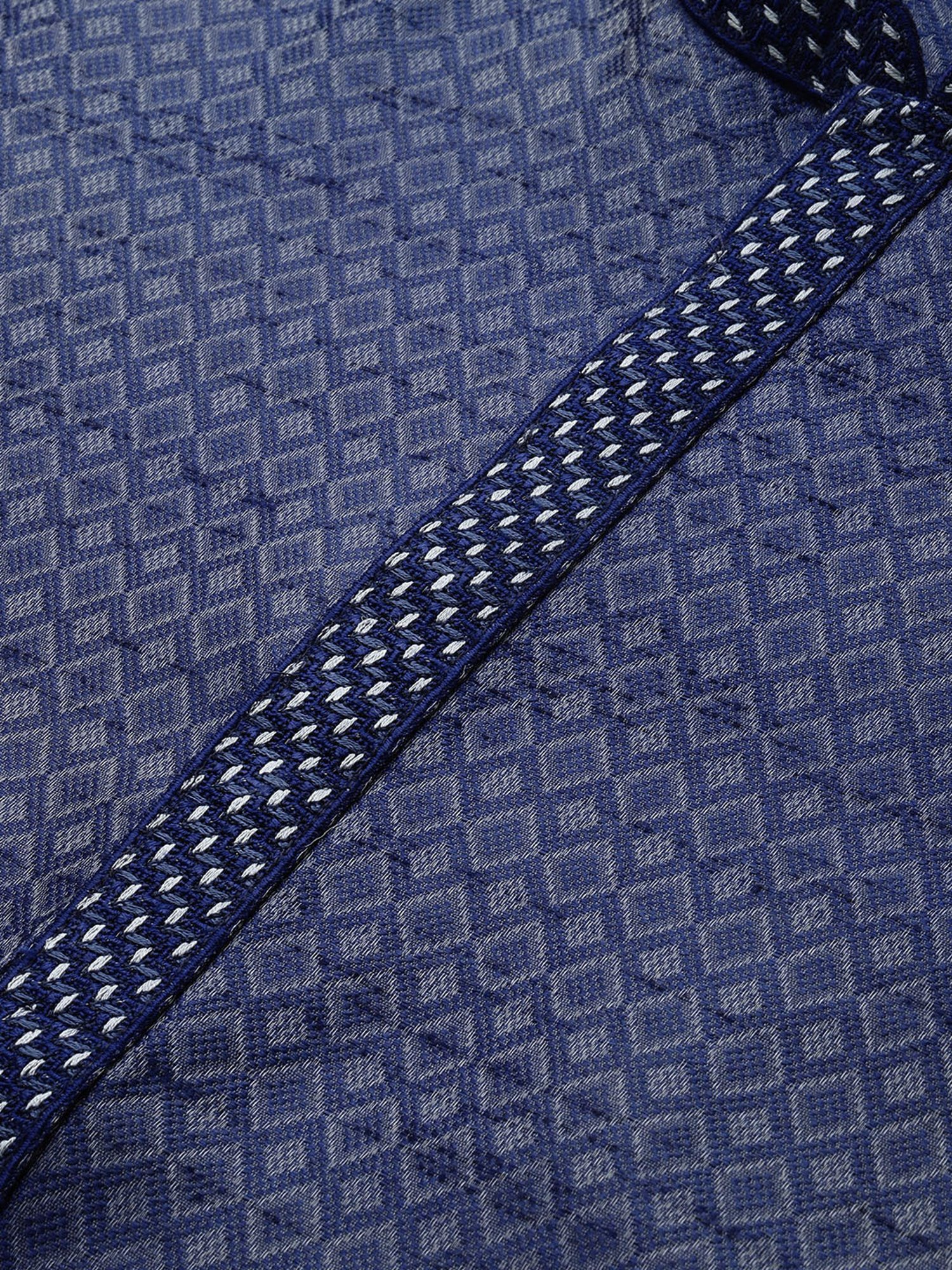 Manthan Dark Blue & White Regular Fit Self Design Kurta & Churidar Set