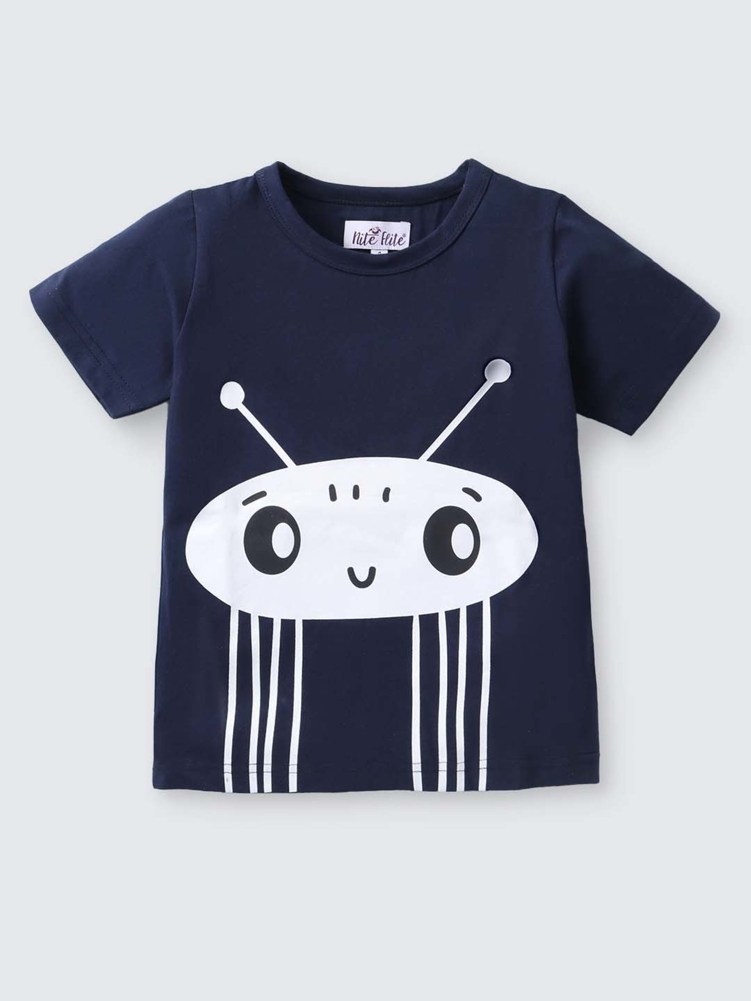 Nite Flite Boys Navy & Off-White Cotton Printed T-Shirt Set