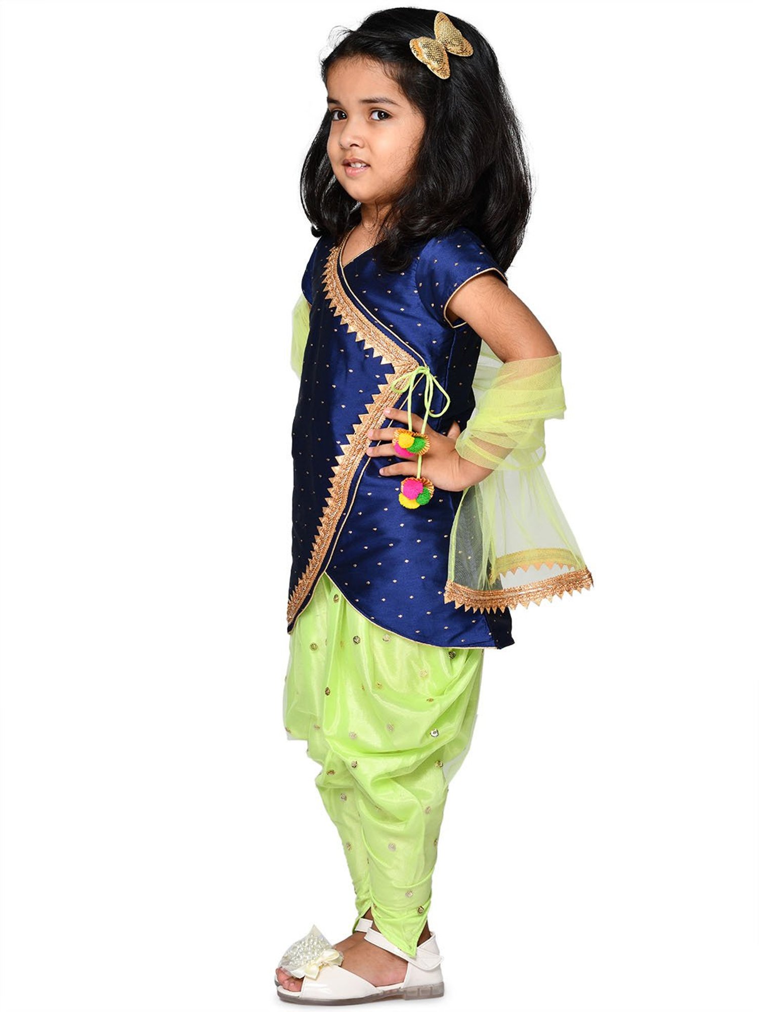 Saka Designs Kids Navy & Green Printed Kurti with Dhoti & Dupatta