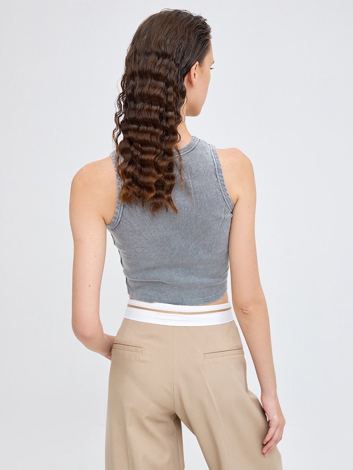 Cover Story Grey Cotton Regular Fit Tank Top