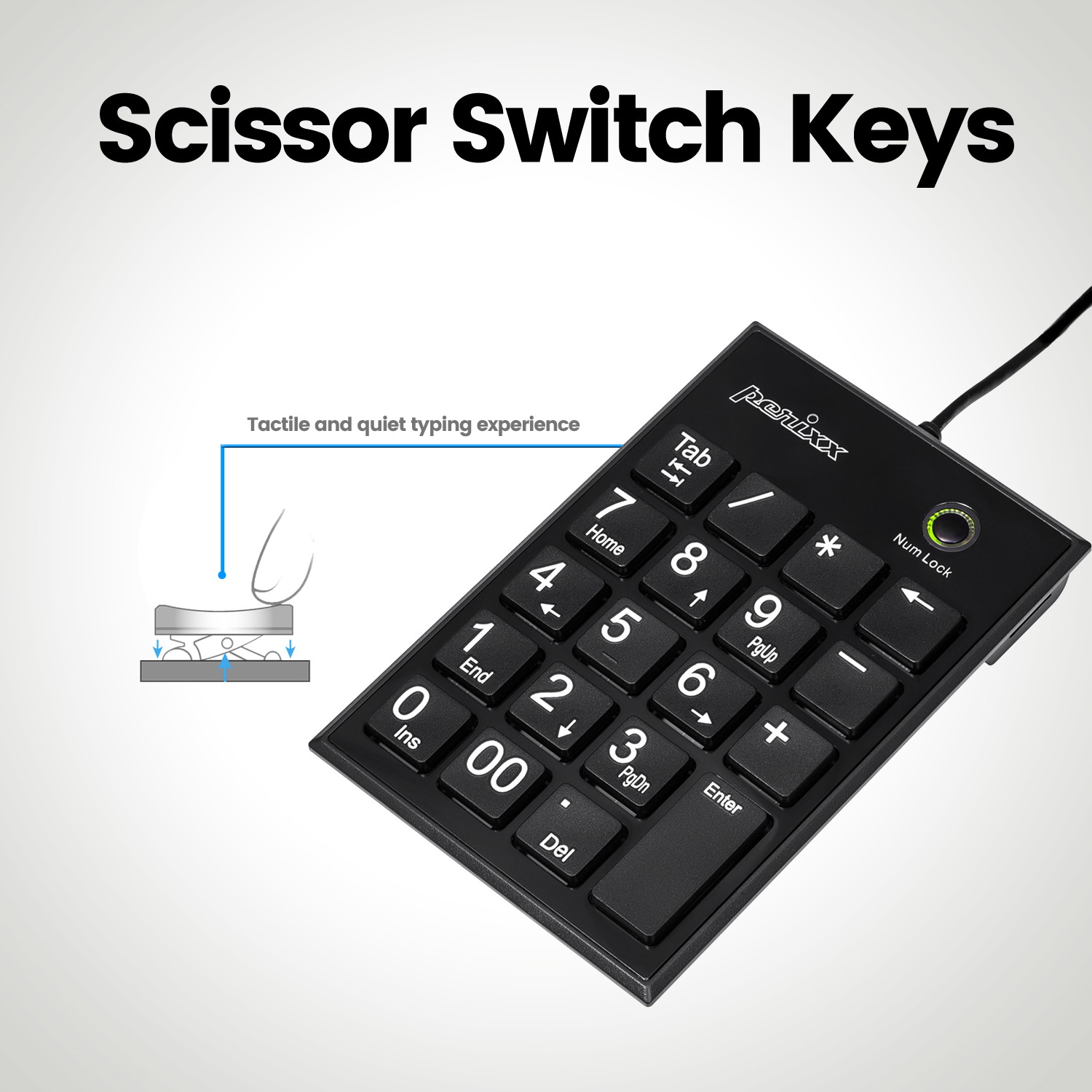 Perixx PERIPAD-303 Wired USB Backlit Mechanical Numeric Keypad, Kailh Brown Switch Illuminated Number Keypad with Office Shortcut Keys, Full Size 22 Keys