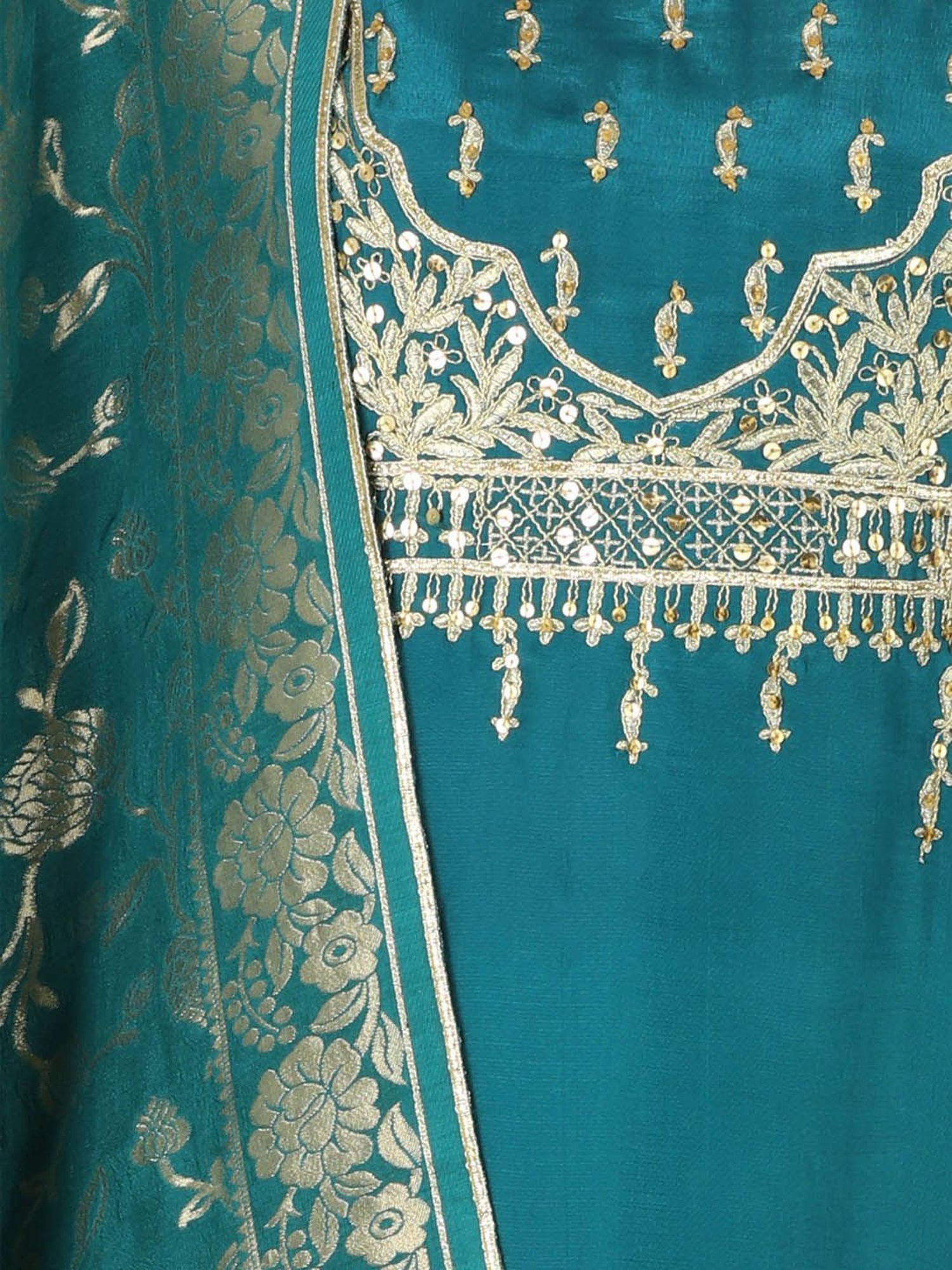 Mustard Turquoise Silk Printed Dupatta