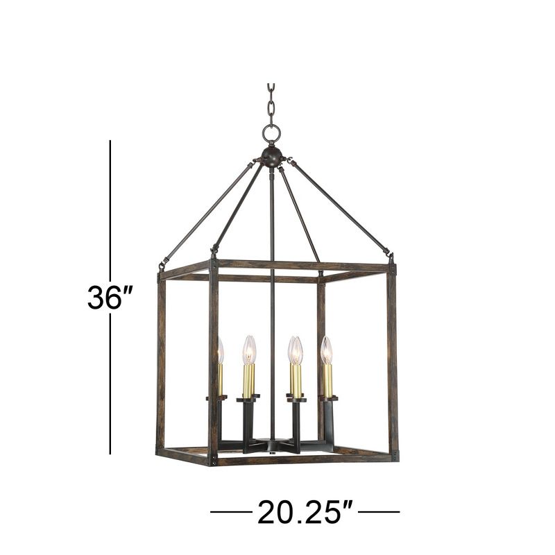 Franklin Iron Works Bronze Wood Grain Cage Foyer Chandelier 20 1/4" Wide Rustic Farmhouse 8-Light Fixture for Dining Room Entryway