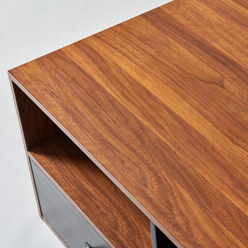 Henry Coffee Table with Faux Leather Handle Walnut/Black - Versanora