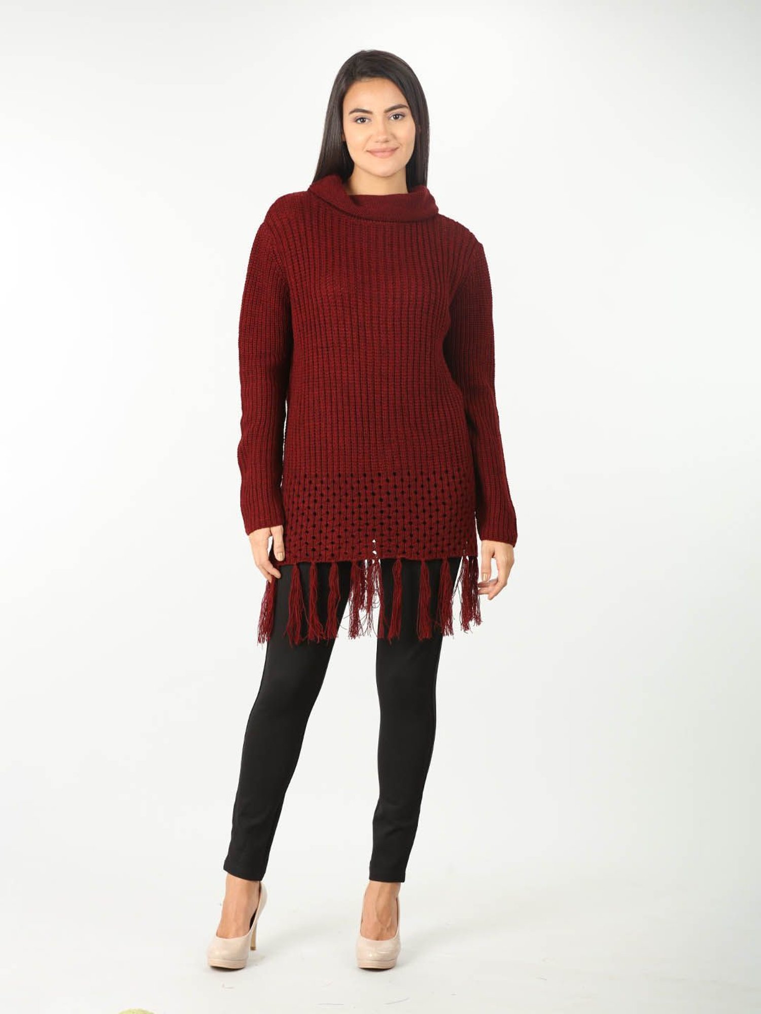 Mustard Maroon Regular Fit Sweater