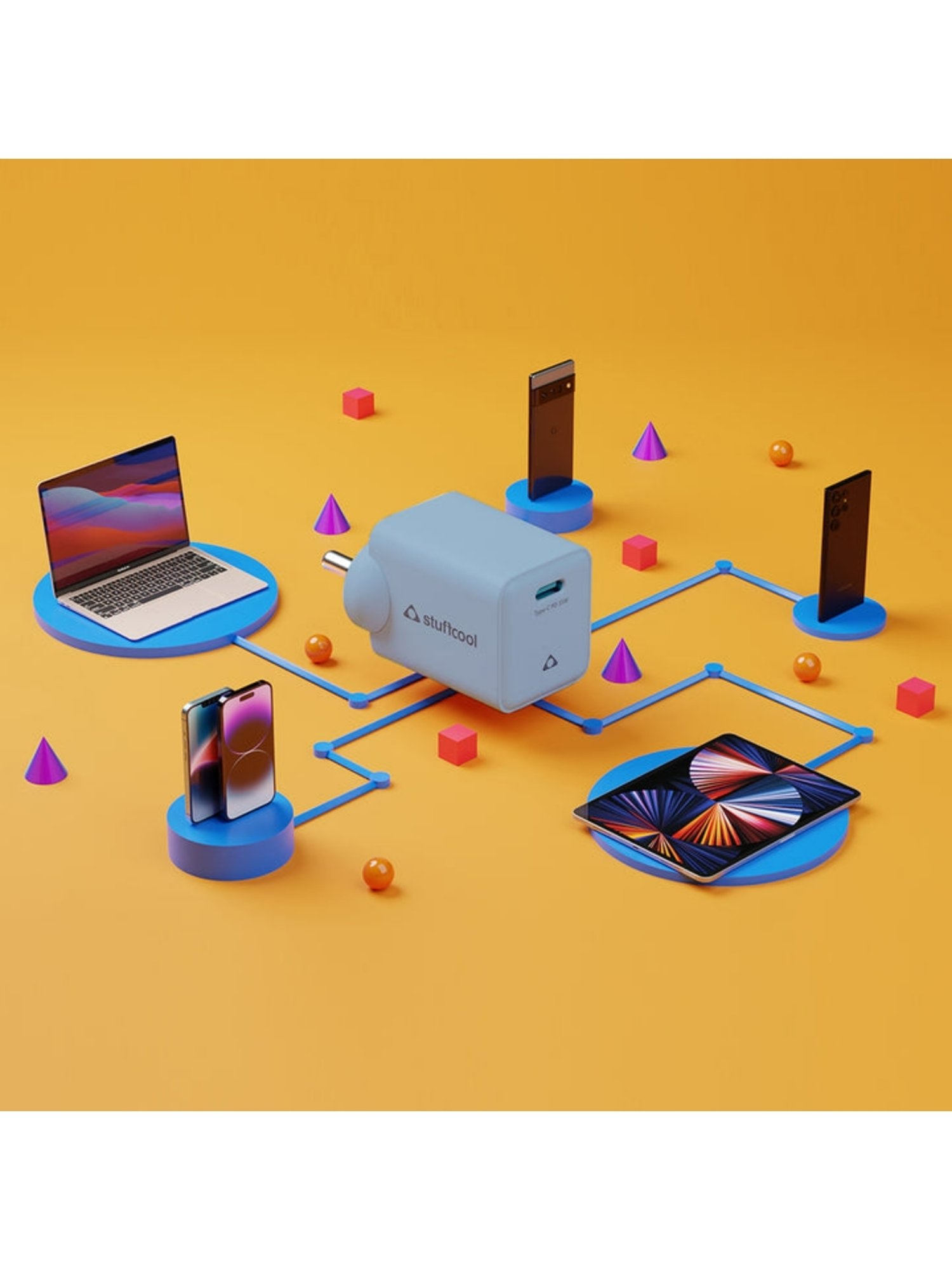 Stuffcool Pico Pro 35W GaN Single Type C Wall Charger Supports Samsung Super Fast Charging (Blue)