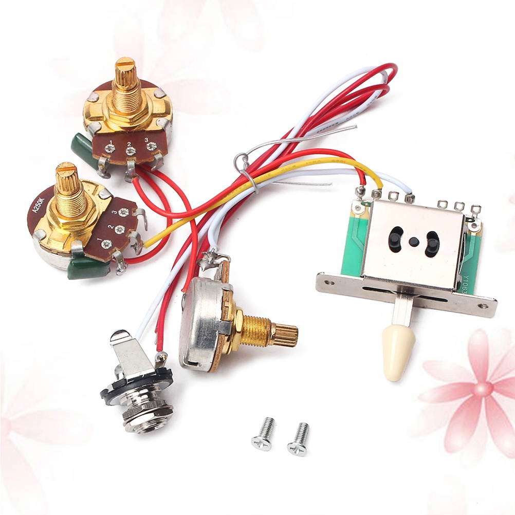 1 Set Electric Guitar Wiring Harness Prewired Kit 5 Way Toggle Switch 1 Volume 1 Tone Pot Jack 250K 1T1V GU104