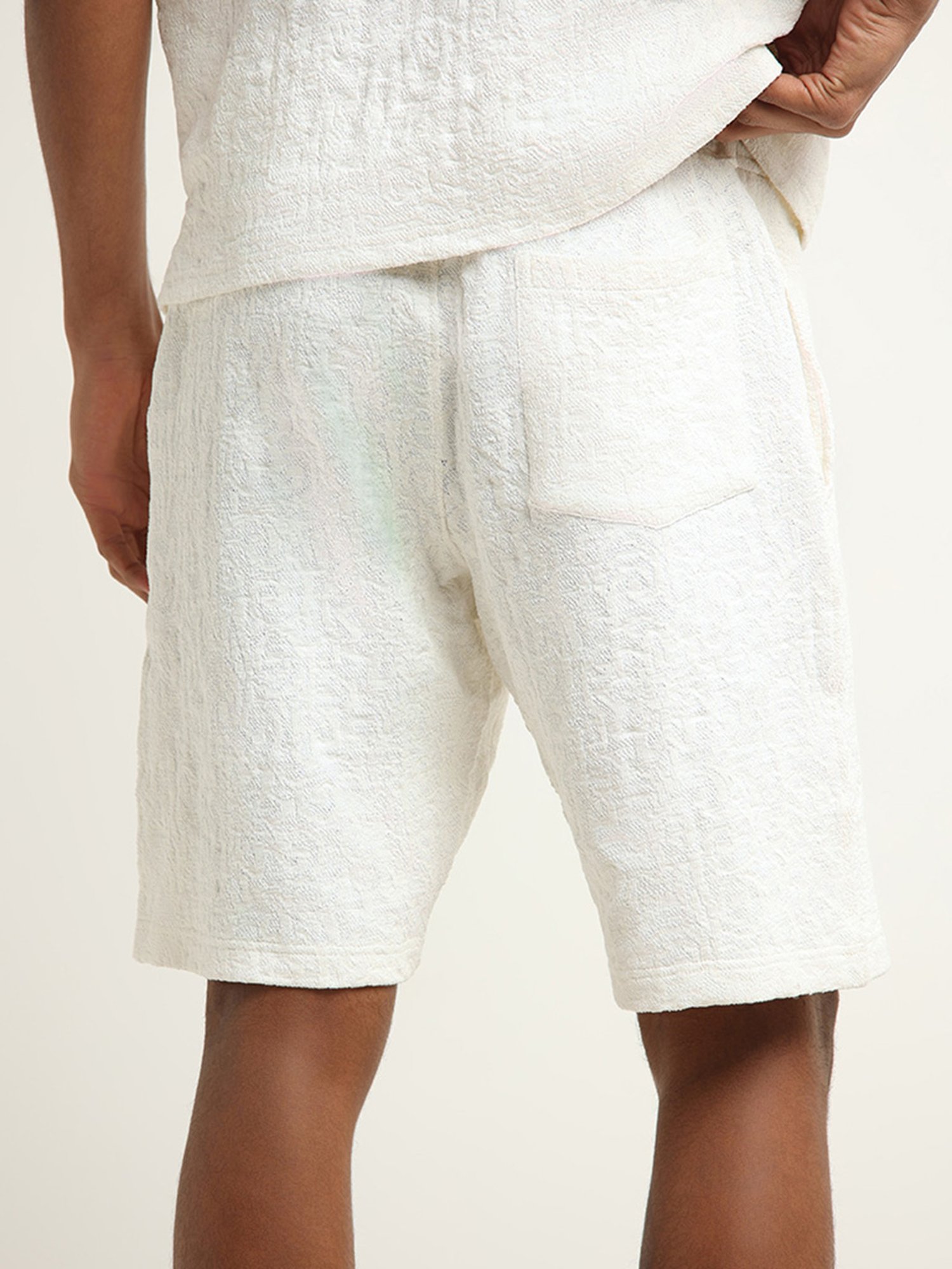 ETA by Westside White Mid-Rise Textured Relaxed Fit Shorts