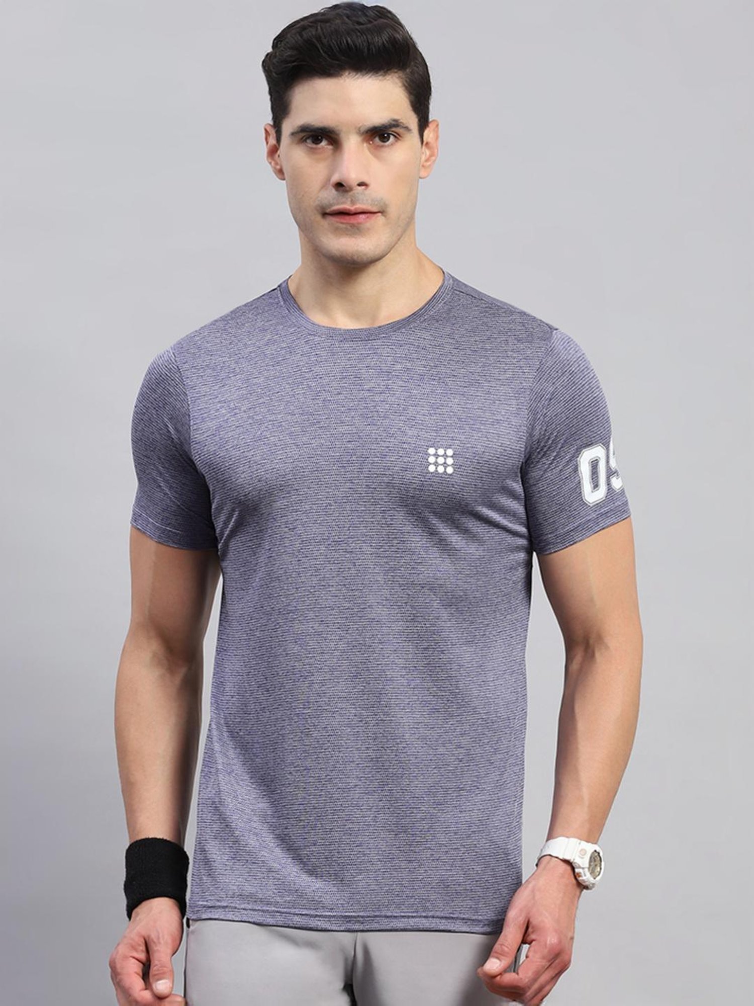 Rock.it Blue Regular Fit Self Pattern T-Shirt