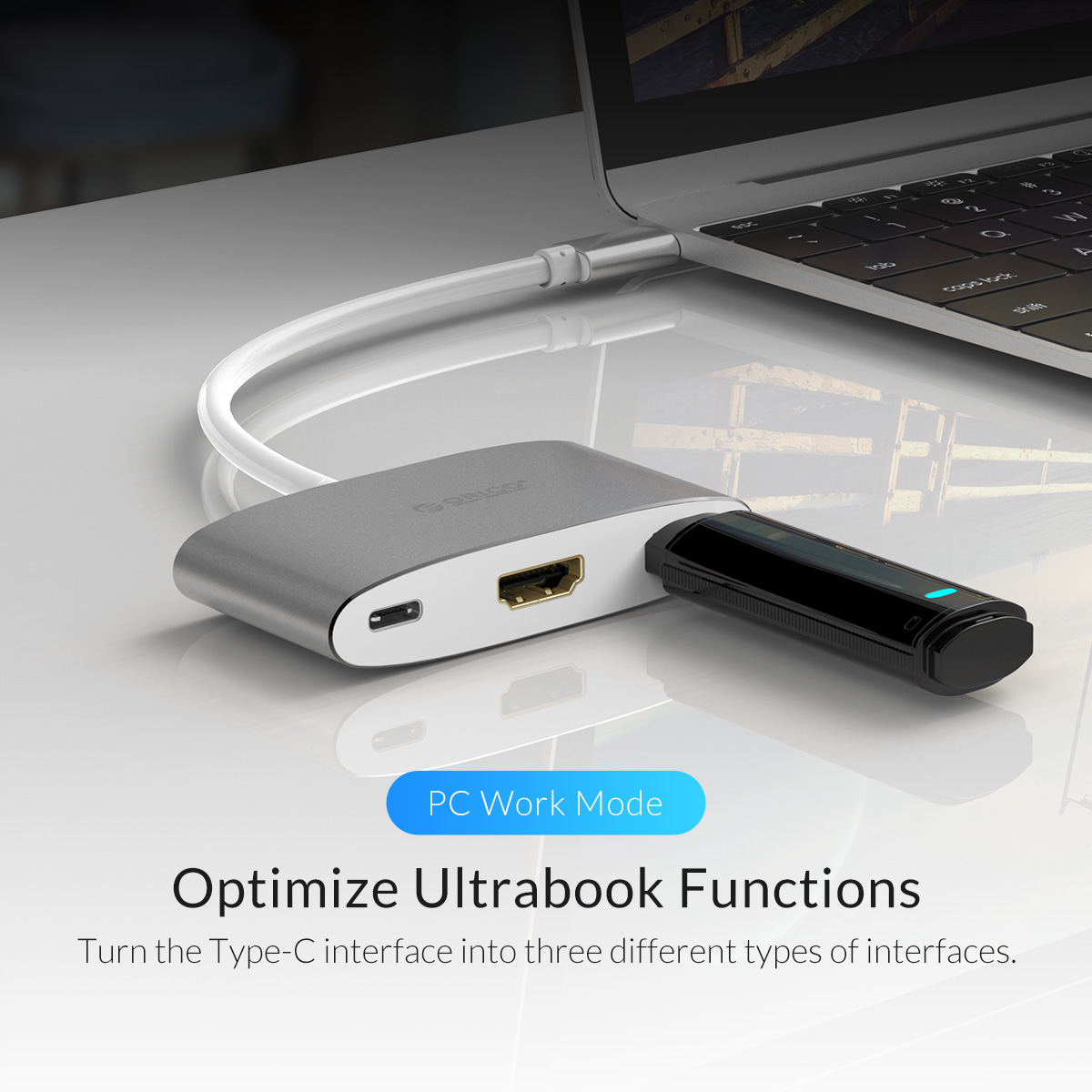 ORICO USB HUB USB C to 3.0 HUB  HDMI*1, USB3.0*1, Type-C*1 Adapter Aluminum Alloy USB Splitter for MacBook Samsung Galaxy S10 Huawei Mate 20 Pro