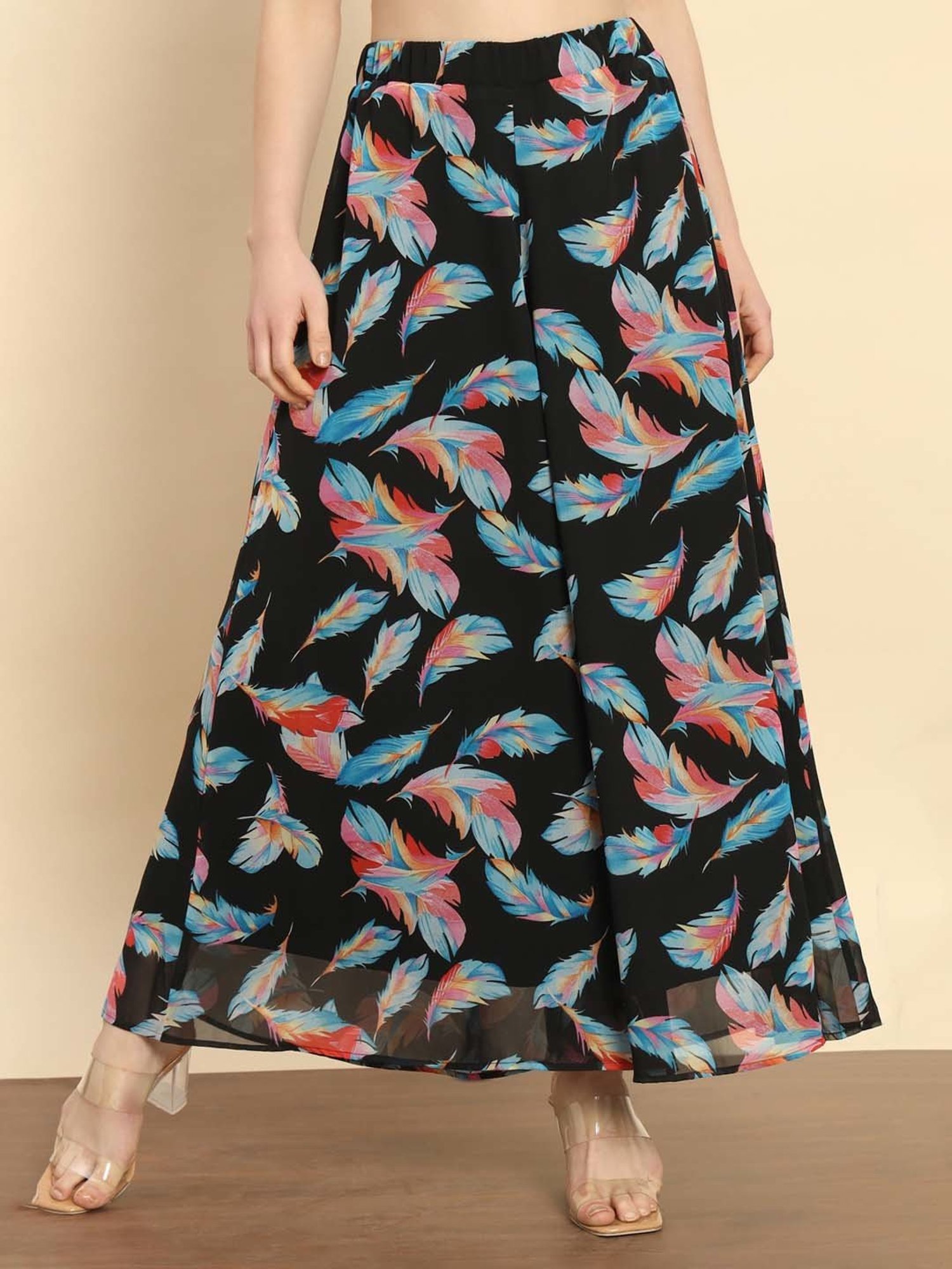 Trend Arrest Black Printed Flared Fit High Rise Palazzos