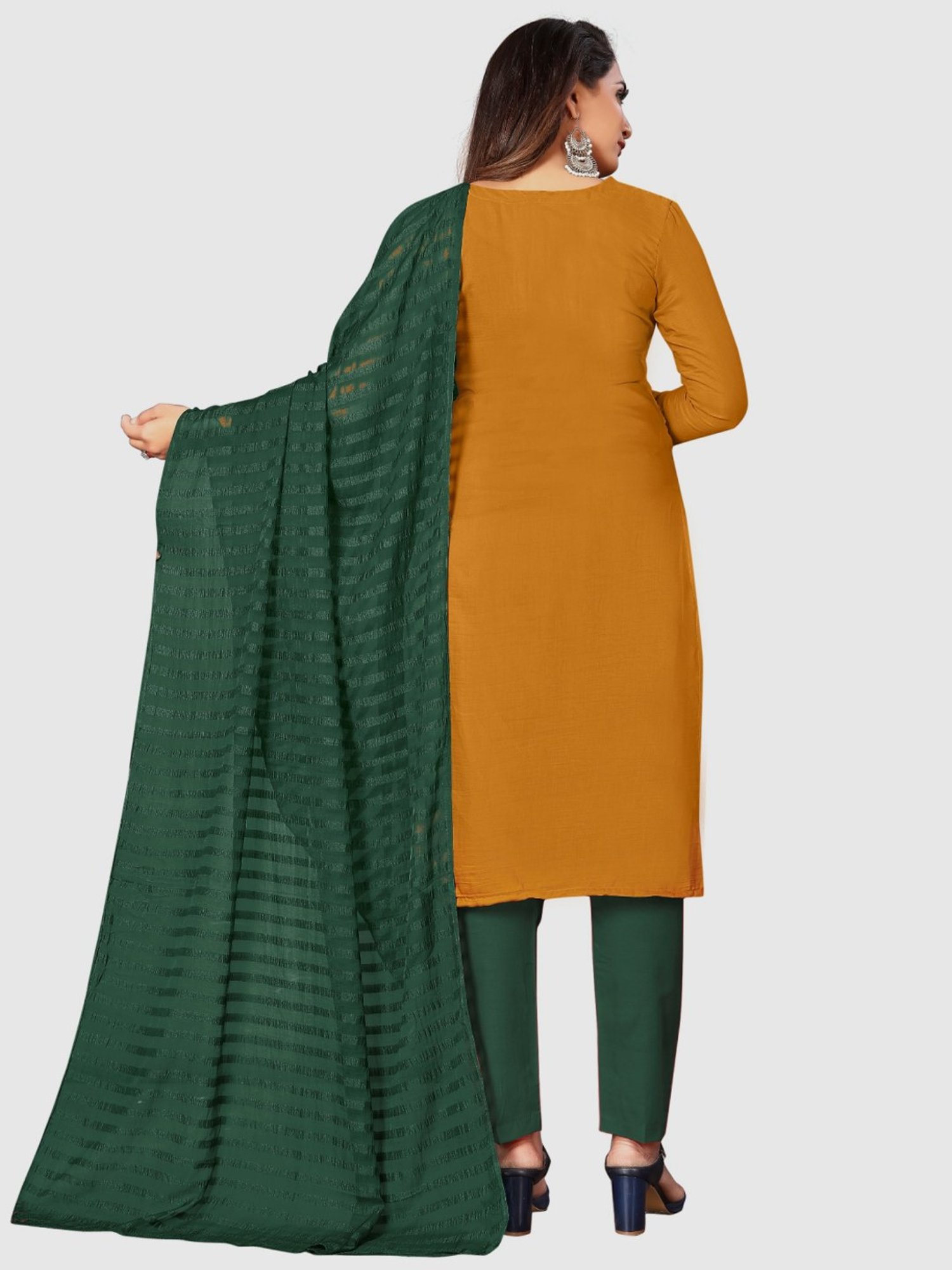 APNISHA Mustard Cotton Embroidered Unstitched Dress Material