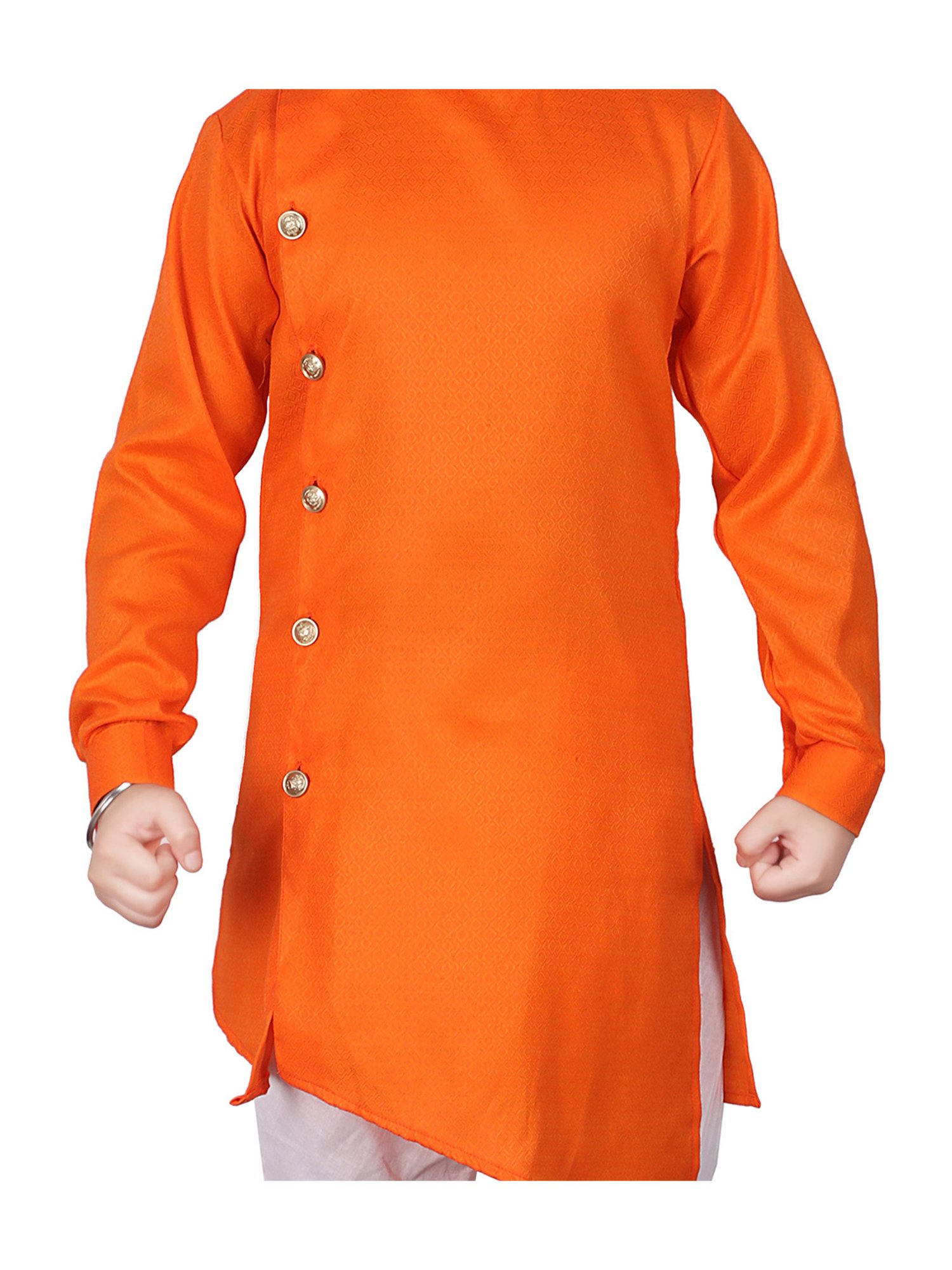 Pro-Ethic Style Developer Kids Orange & White Solid Full Sleeves Kurta with Pyjamas