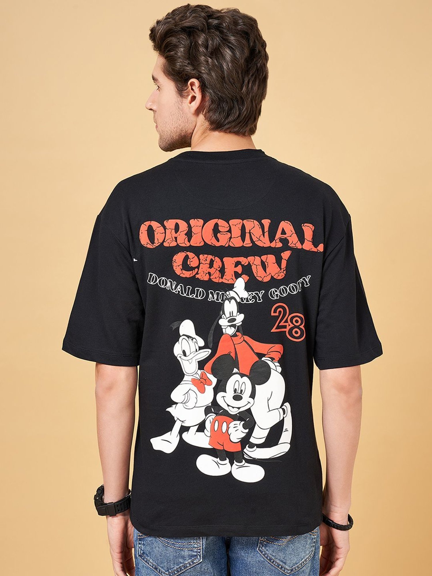 SF Jeans by Pantaloons Jet Black Cotton Relaxed Fit Printed T-Shirt