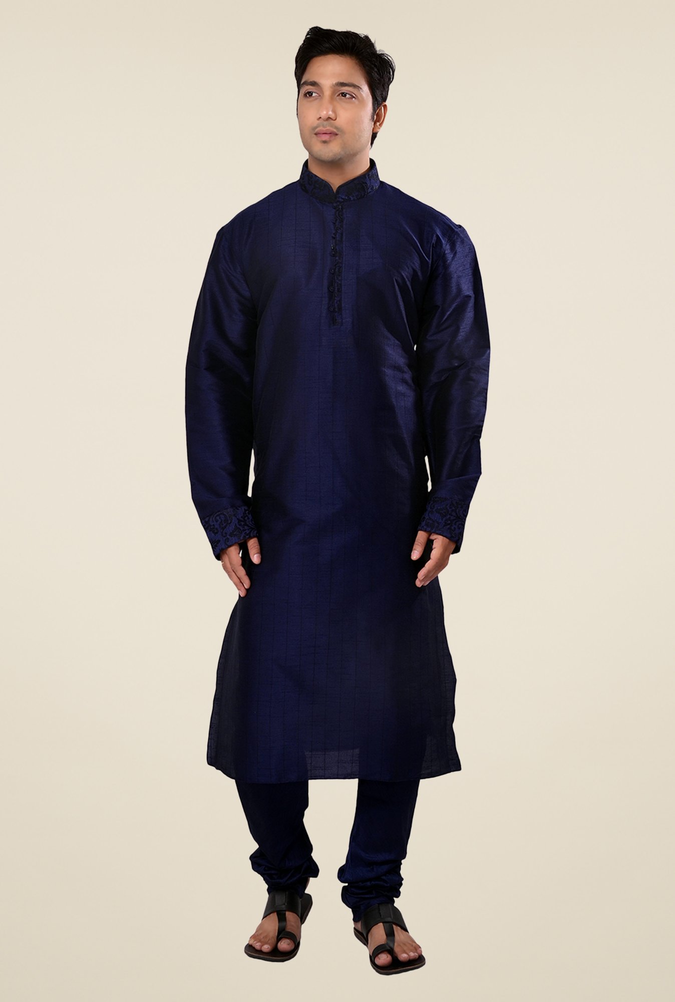 Manyavar Navy Striped Kurta & Chudidar Set