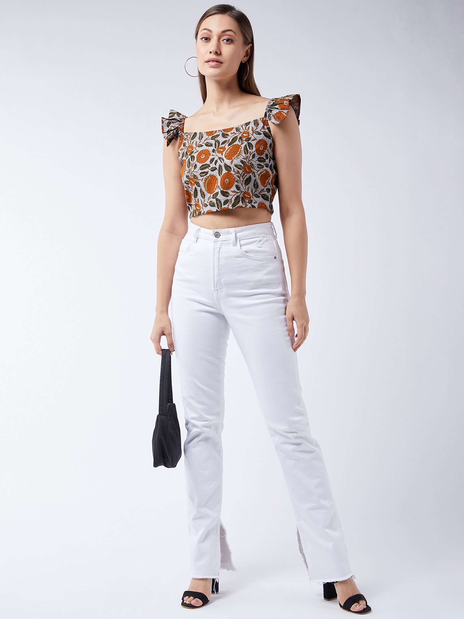 Inweave Grey Printed Crop Top