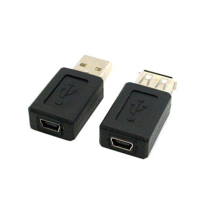 2pcs USB 2.0 A Type Male to Mini USB 5p Female & USB Female to 5p Female Adapter