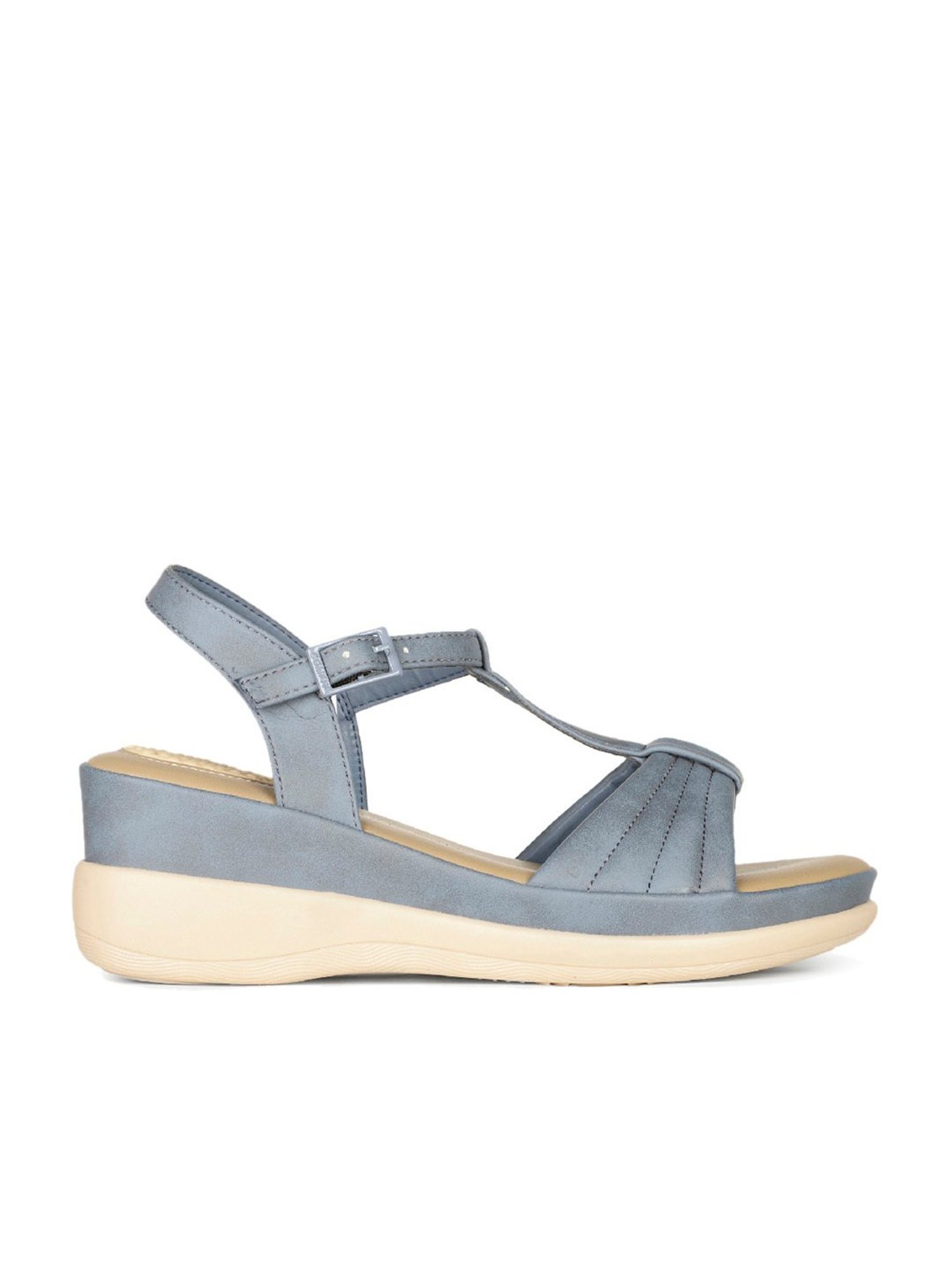 Bata Women's Blue Ankle Strap Wedges