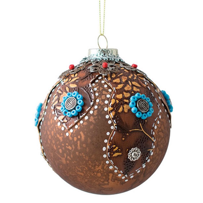 Holiday Ornaments 4.0" Western Floral Beaded Ornament Leather Look  -  Tree Ornaments