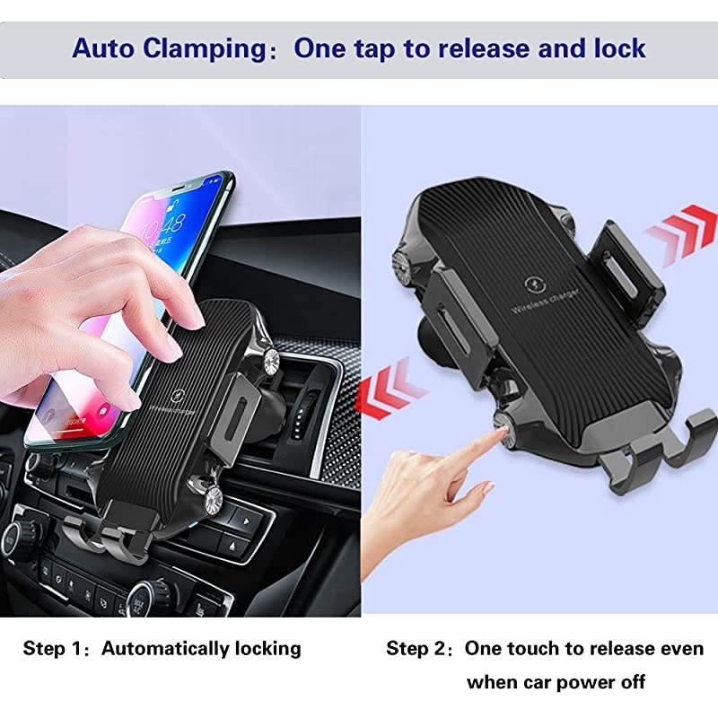 Wireless Car Charger, 10W Qi Fast Charging Auto Clamping Mount,Dashboard Air Vent Phone Car Holder Compatible iPhone 11/11 Pro Max/Xs MAX/XS/XR/X/8/8+,Samsung S10/S10+/S9/S9+/S8/S8+ (Black)