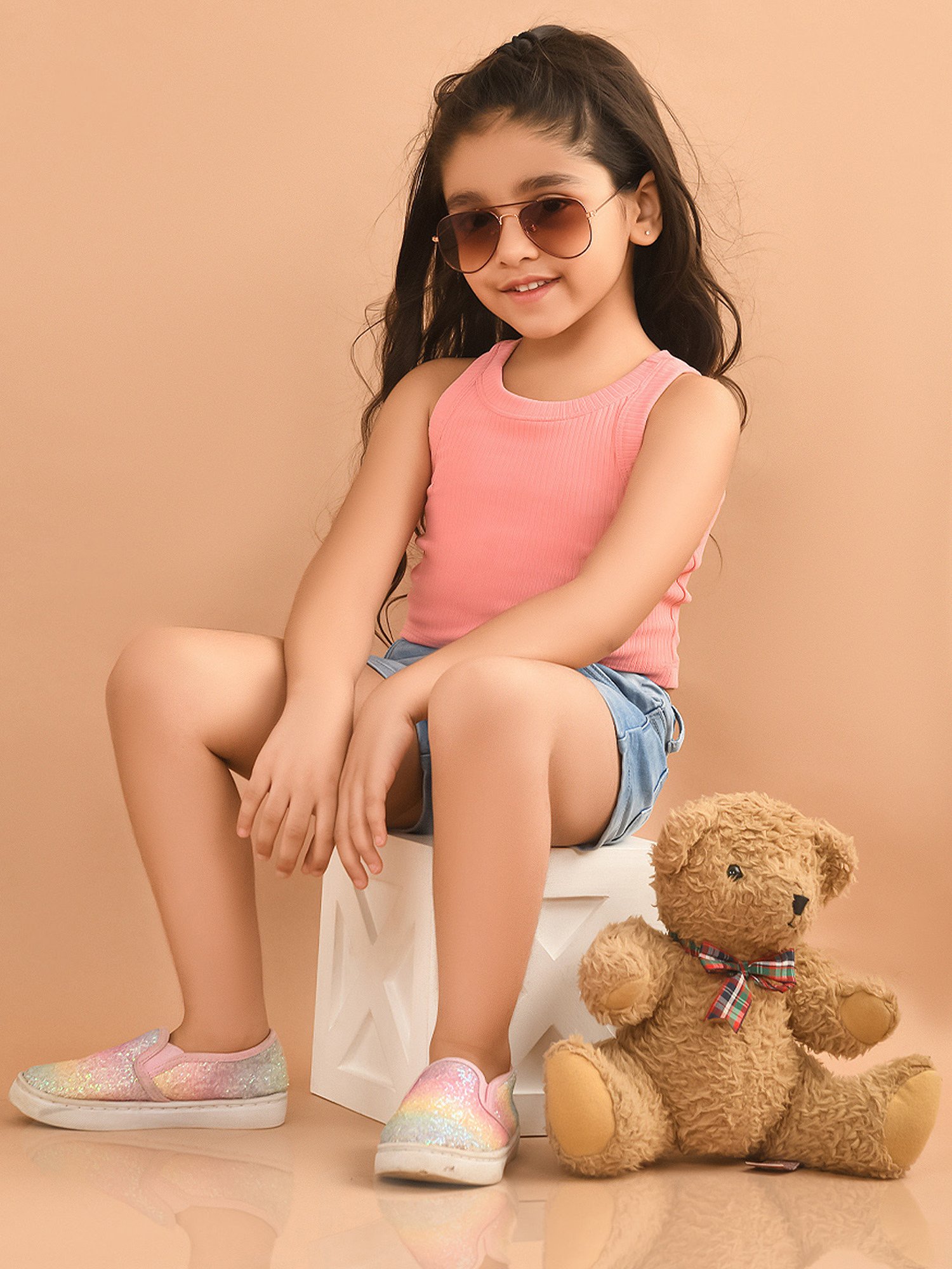 LilPicks Kids Baby Pink Solid Crop Top