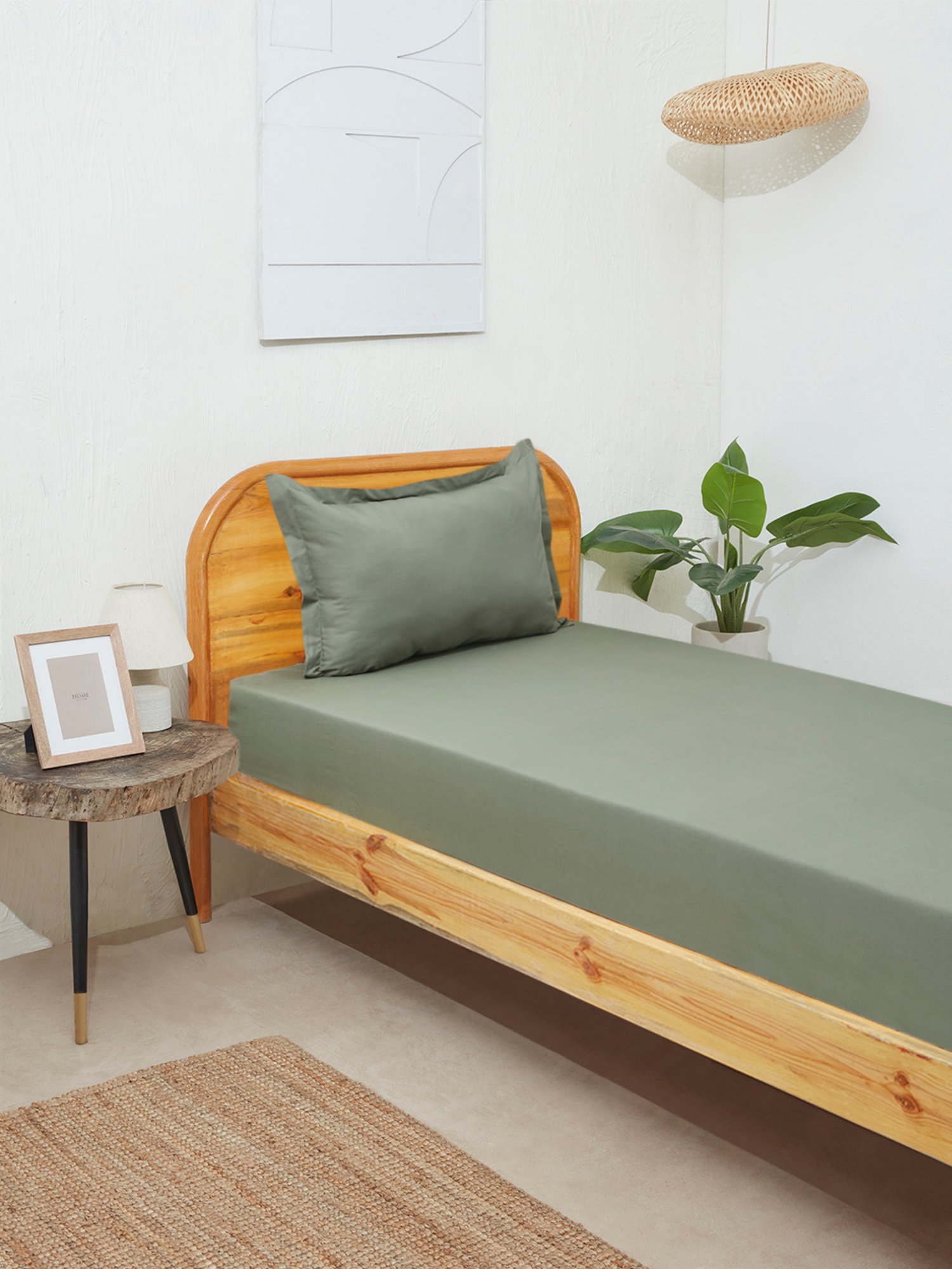 Westside Home Forest Green Single Bed Fitted Sheet & Pillowcase Set