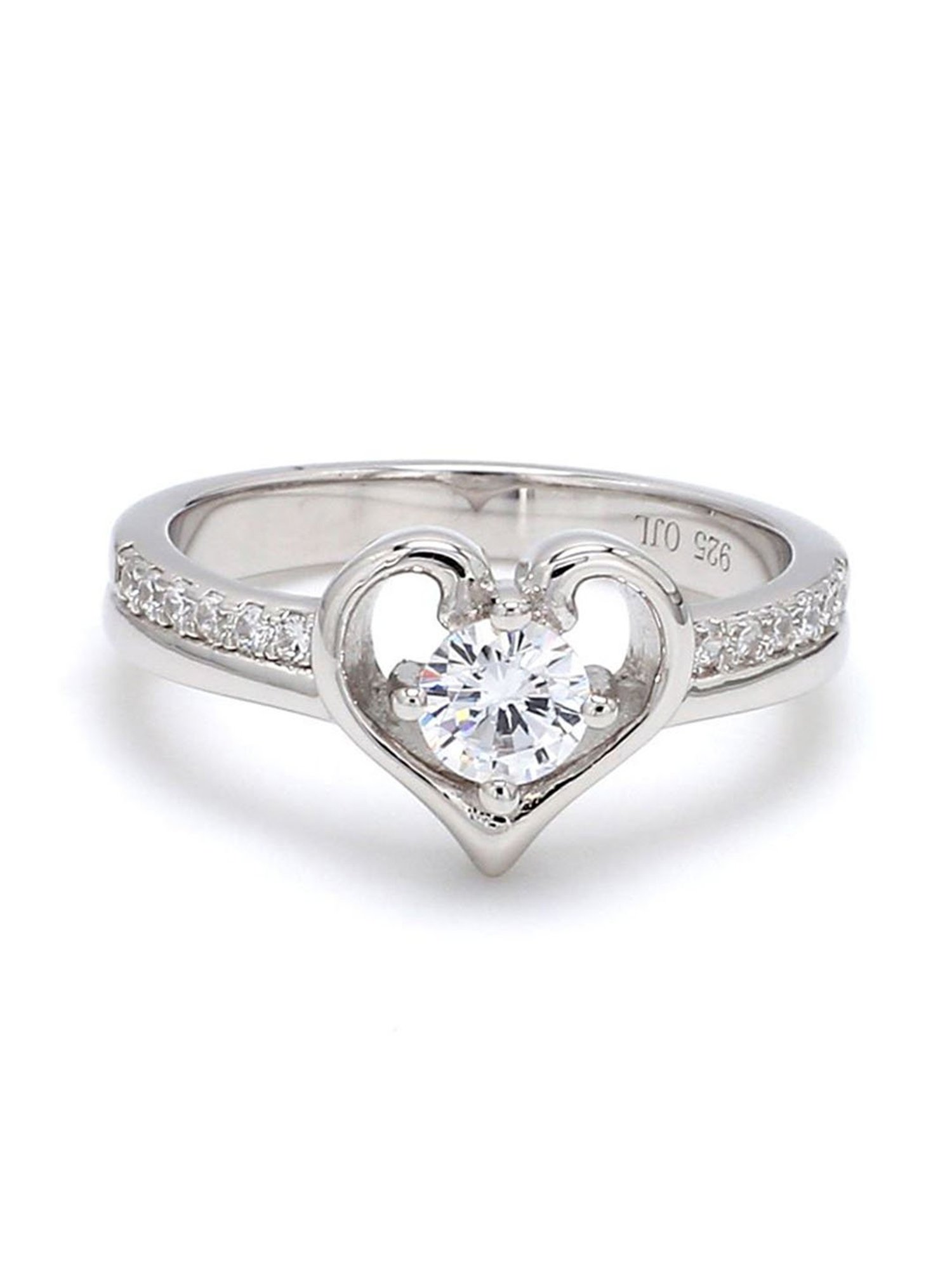 925 Silver AAA Grade American Diamond Love Heart Ring for Women & Girls