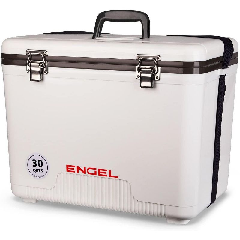 Engel 30-Quart 48 Can Portable Leak-Proof Compact Lightweight Insulated Airtight Hard Drybox Cooler for Fishing, Hunting, and Camping, White
