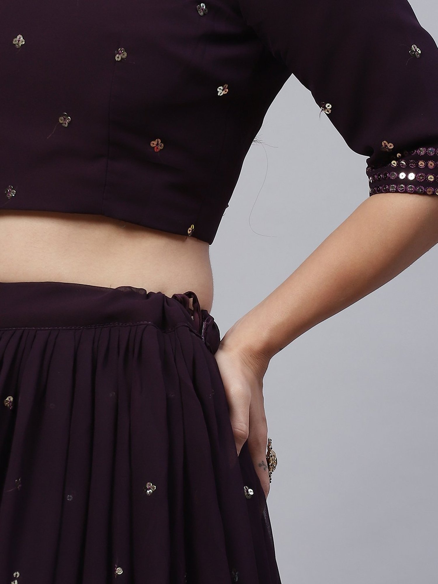 SHUBHKALA Dark Purple Embellished Lehenga Choli Set With Dupatta