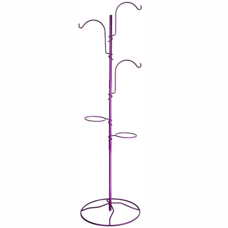 Yard Butler IYT-5PUR Indoor Outdoor 84 Inch Tall Gardening Yard Tree with 3 Shepherds Hooks and 2 Flower Pot Rings for 7 Inch Planters, Purple