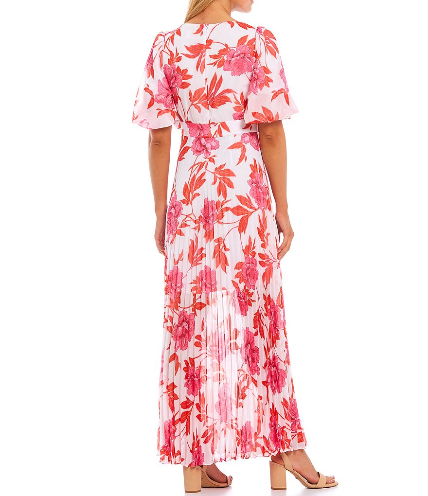 Kensie Puff Sleeve Floral Printed Chiffon Maxi Dress