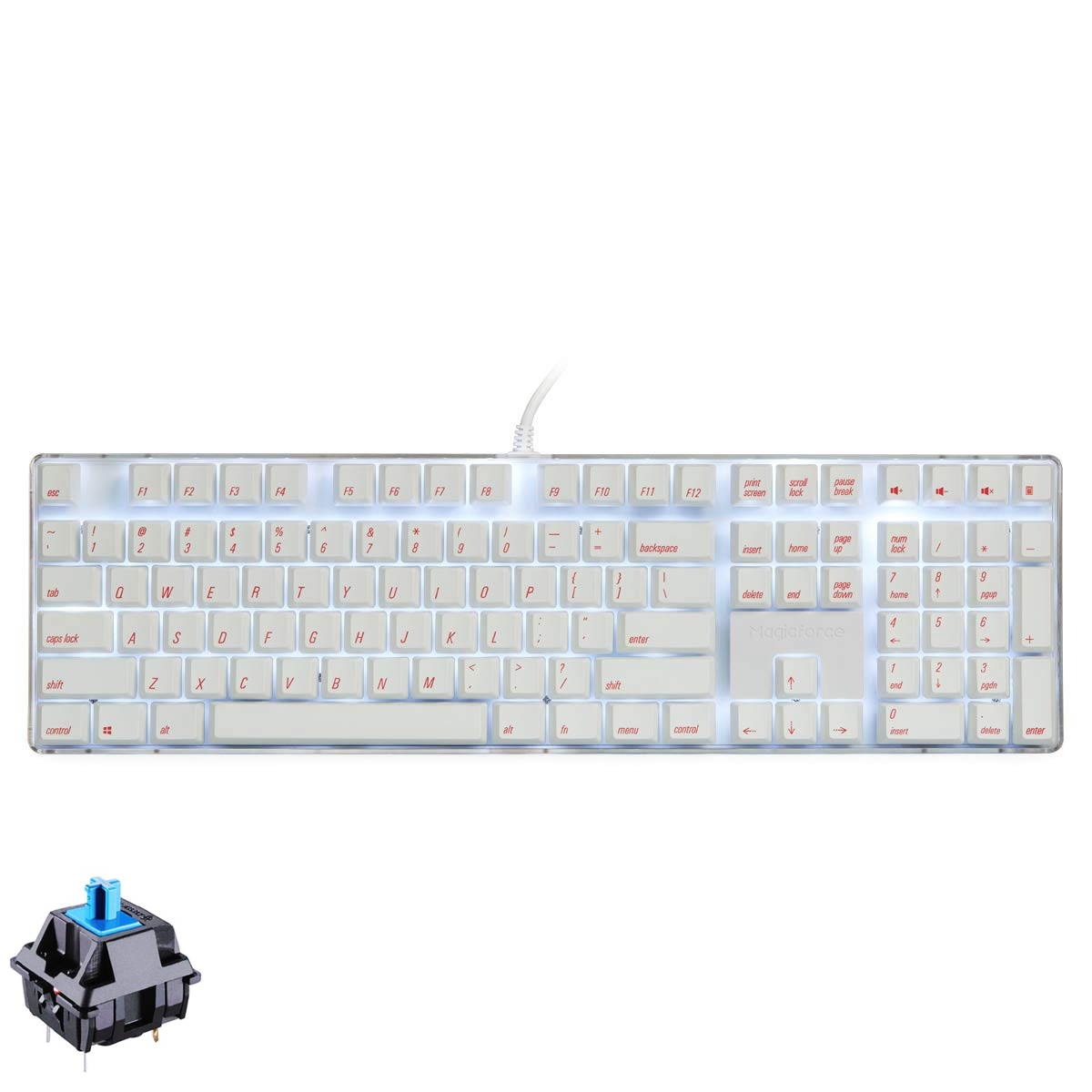 Qisan Magicforce N-key Rollover  Mechanical Keyboard Gaming Keyboard Cherry MX Brown  100% Full Size 108 Keys with White Backlight Case,PBT Keycaps