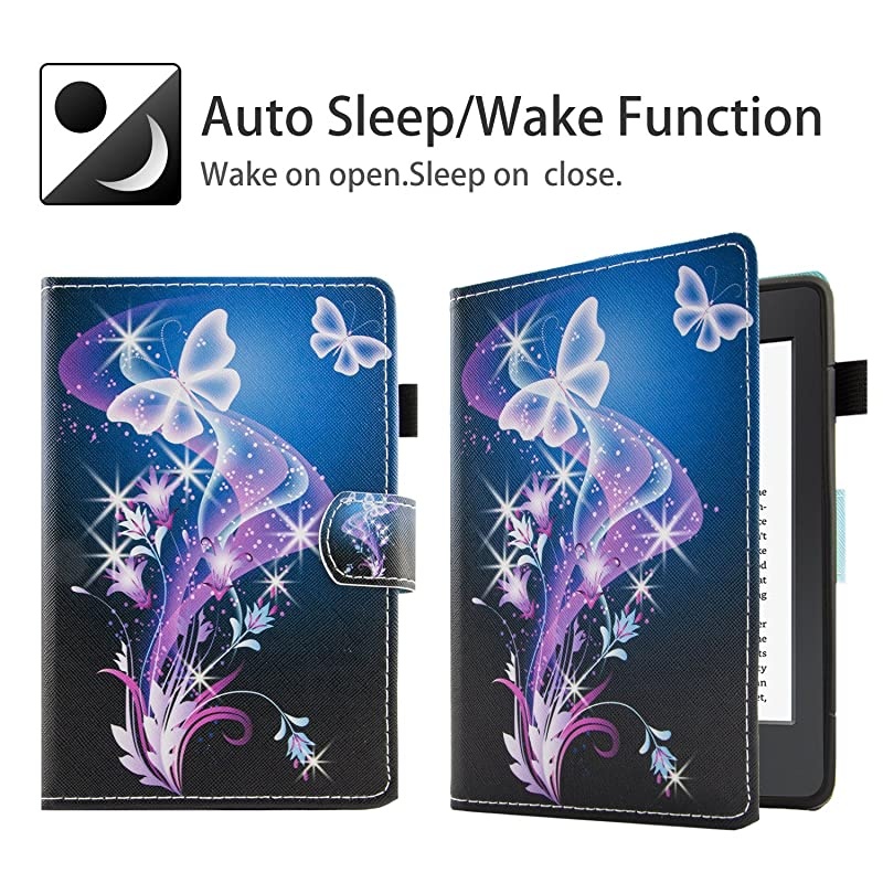 Case Compatible with Kindle Paperwhite E-Reader (10th Generation 2018, Previous Generation-7th/6th/5th) - PU Leather Light Case Protective Wallet Hold Cover with Auto Sleep Wake (Cute Books)