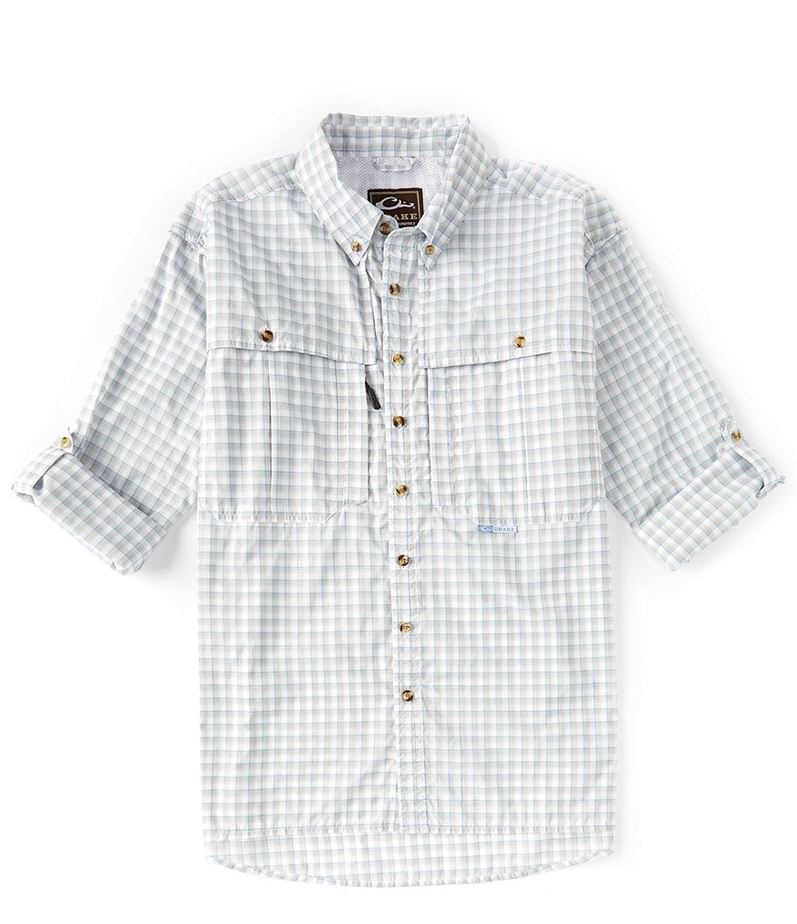Drake FeatherLite Checked Plaid Wingshooter Performance Long-Sleeve Woven Shirt