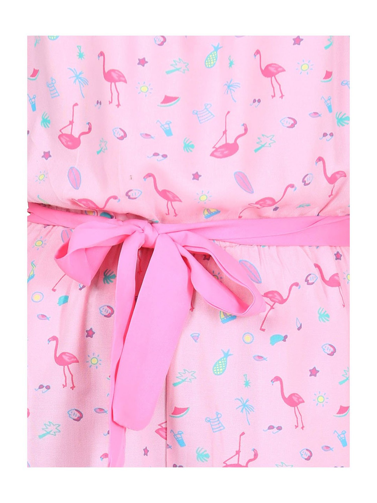 StyleStone Kids Pink Printed Jumpsuit with Belt