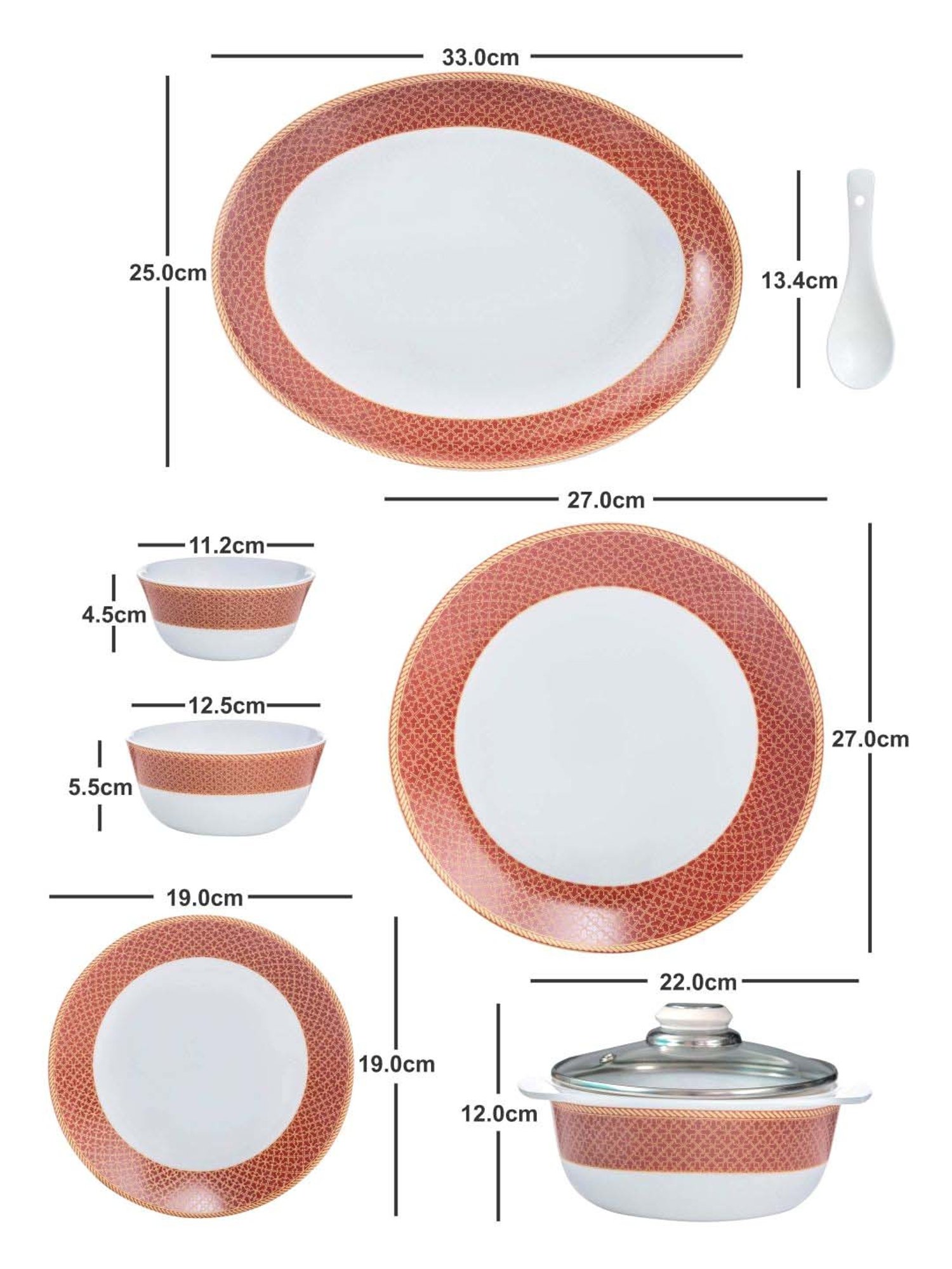 Cello White & Rust Glass Dinner Set