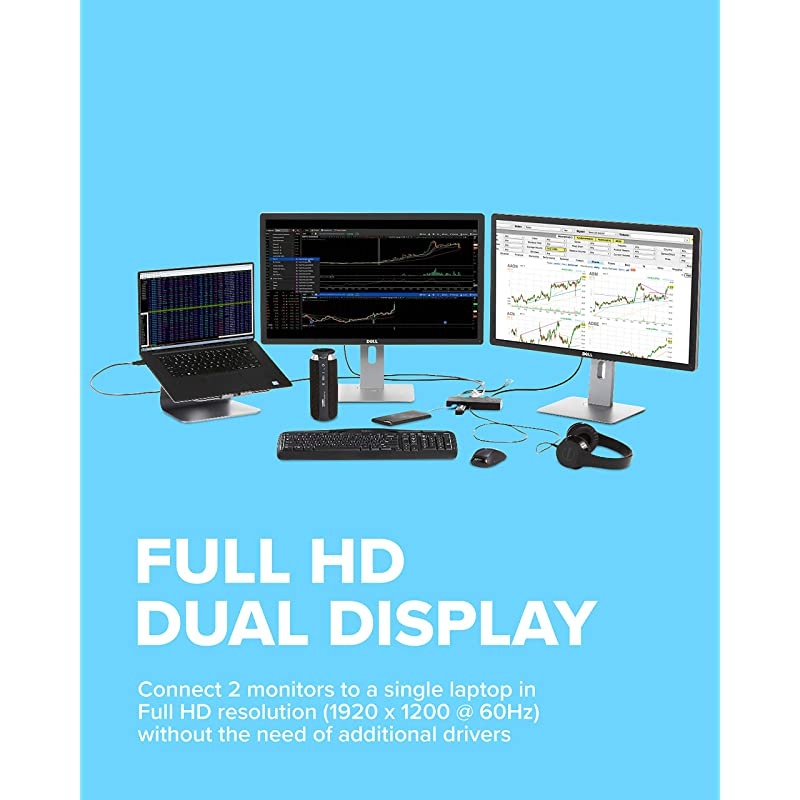 VT1000 Universal Dual Full HD USB 30 Laptop Monitor Docking Station Displaylink HDMI DisplayPort VGA RJ45 Ethernet for MacBook amp Windows 901147