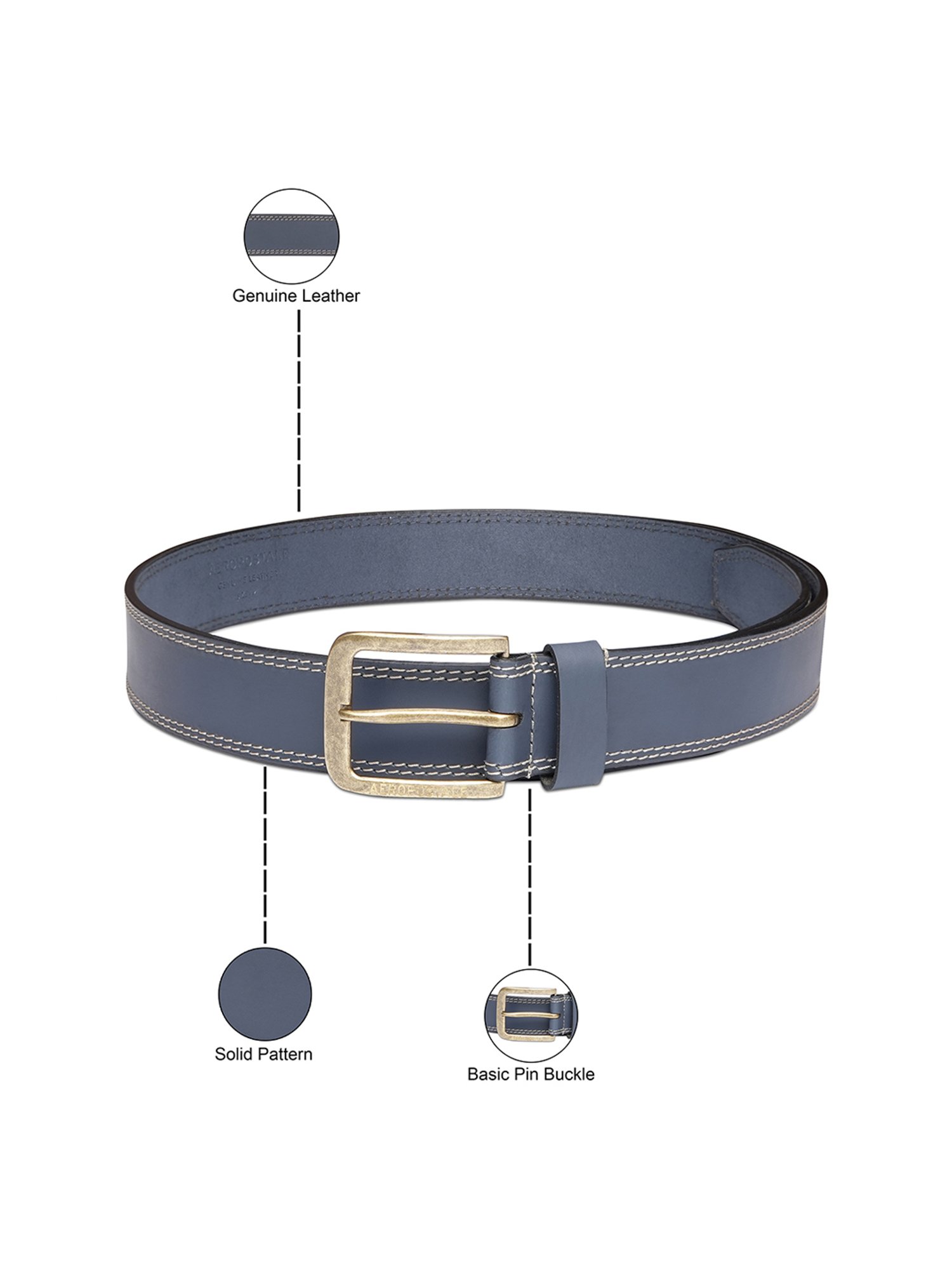 Aeropostale Davie Navy Leather Solid Waist Belt For Men