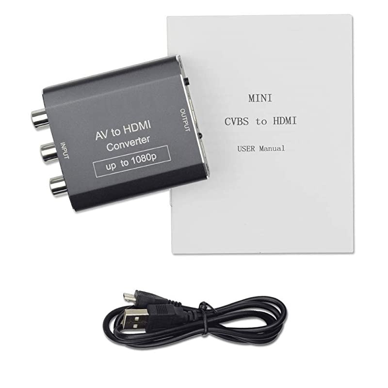 RCA AV Composite to HDMI Video Audio Converter Adapter Mini RCA to HDMI Box Support 1080P for TV/PC/PS2/Blue-Ray DVD,Black