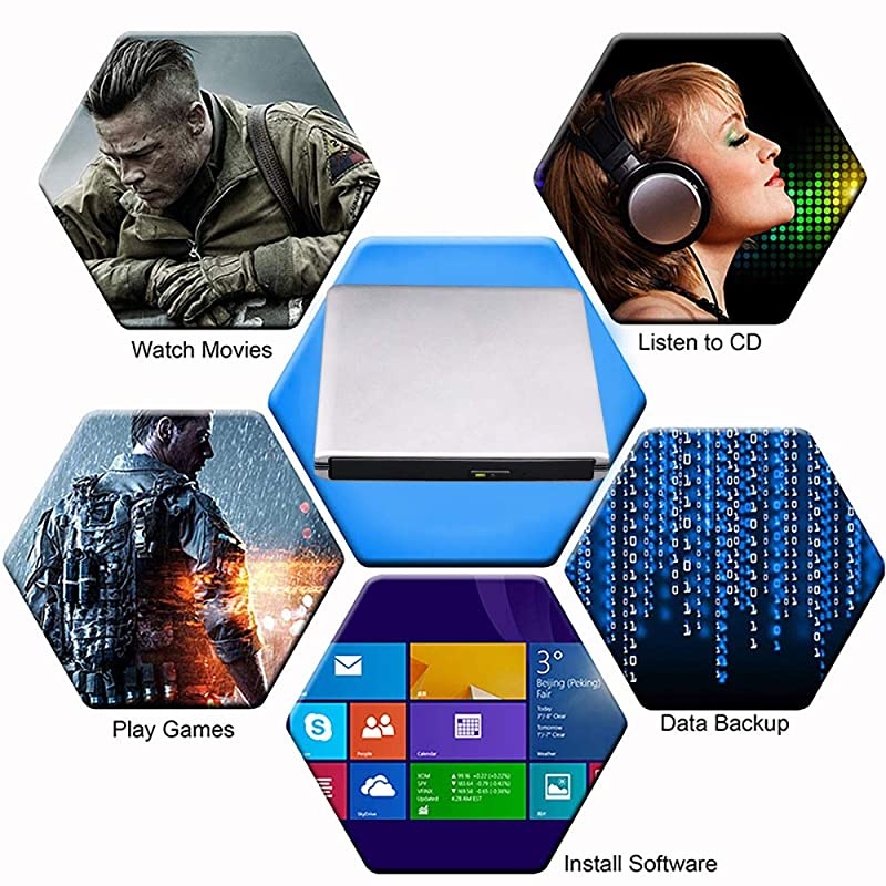 Blu Ray DVD Drive 3D USB 30 and TypeC Bluray CD DVD Reader Slim Optical Portable Bluray Drive for MacBook OS Windows xp7810 Linux Laptop PC SilverGrey