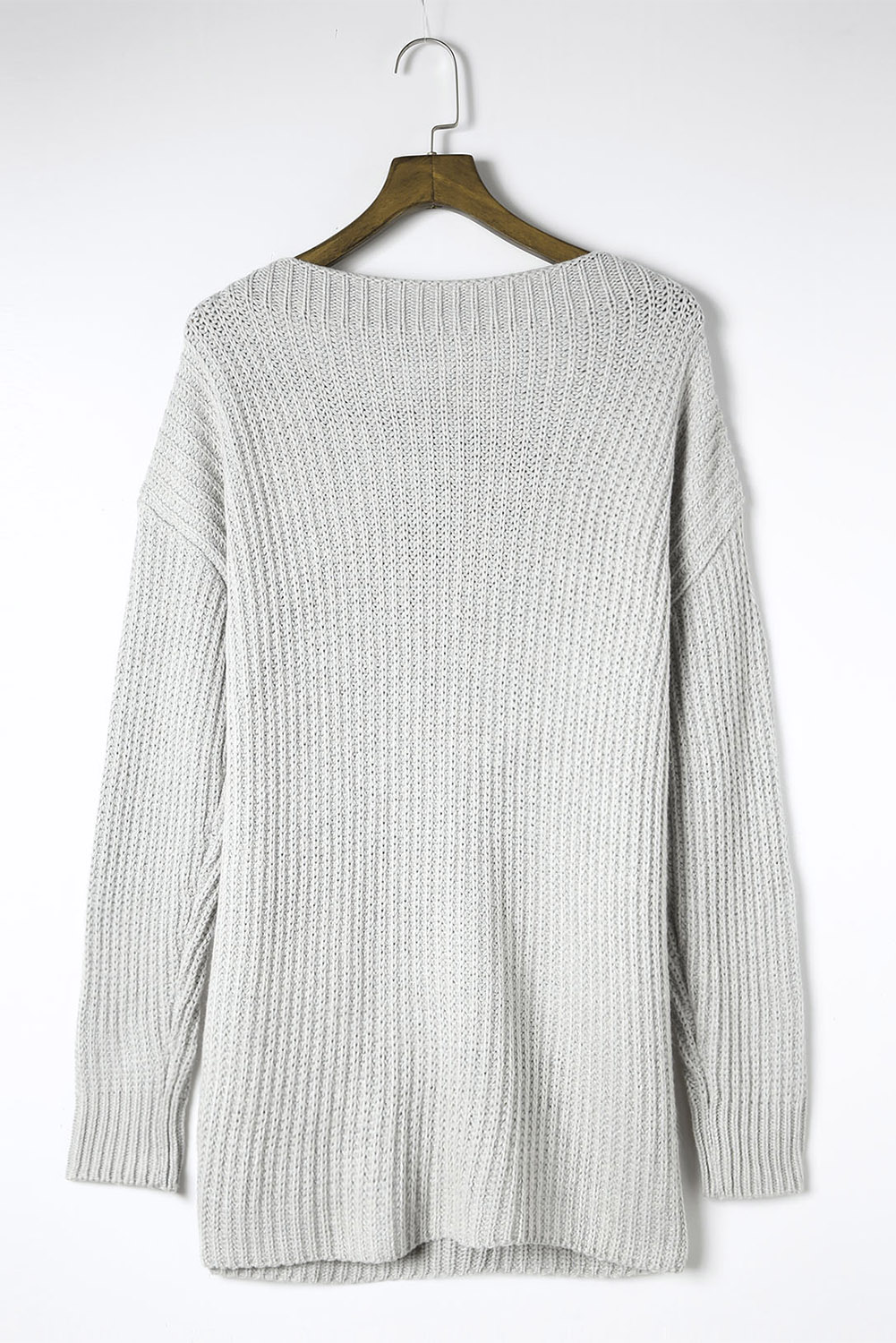 Yellow Drop Shoulder Henley Pullover Sweater With Slits