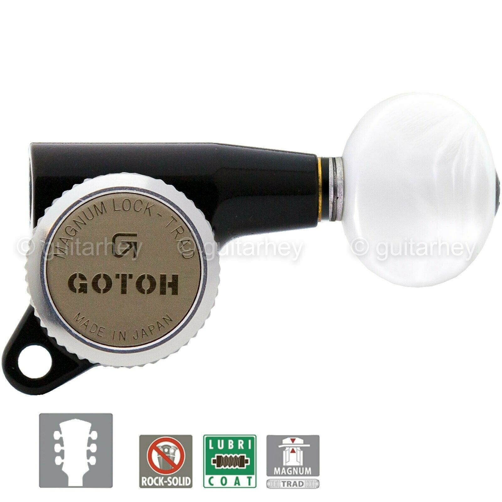NEW Gotoh SG381-05P1 MGT L3+R3 Set LOCKING Mini Tuners OVAL PEARLOID 3x3 - BLACK