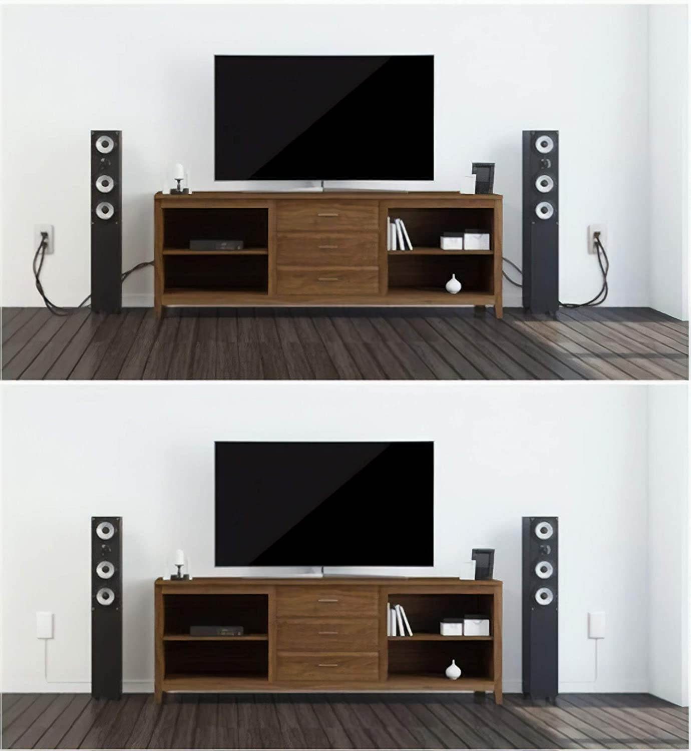 Sleek Socket 9-M-STD-W Ultra-Thin Electrical Outlet Cover Wall Plate with 3 Outlet Power Strip and Cord Management Kit, 8-Foot, Standard Size