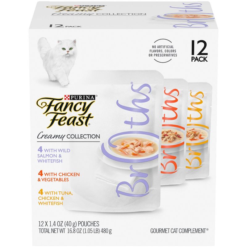 Fancy Feast Broths Creamy Collection Wet Cat Food Complement - 1.4oz / 12ct Variety Pack