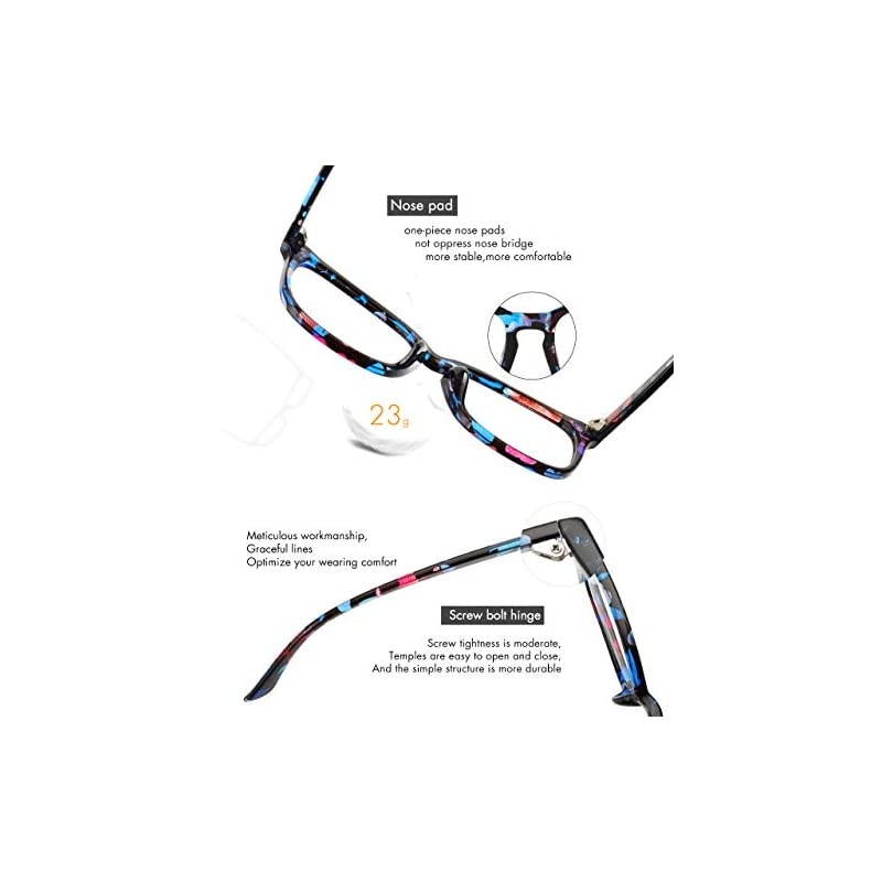 Blue Light Blocking Glasses Anti Eye Strain Headache Sleep BetterComputer Reading Glasses UV400 Transparent Lens Matte Black Frame + Flower Frame 2 PACK 53