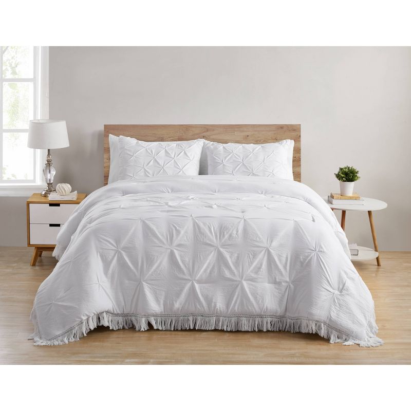 Twin/Twin XL Aria Tassel Soft Wash Pintuck Comforter Set White - VCNY Home