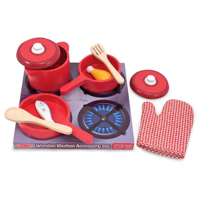 Melissa & Doug Stir and Serve Cooking Utensils (7pc) - Stainless Steel and Wood