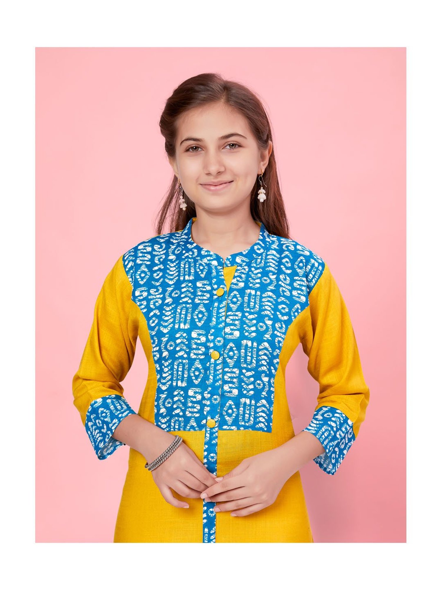 Aarika Kids Blue & Yellow Printed Kurti