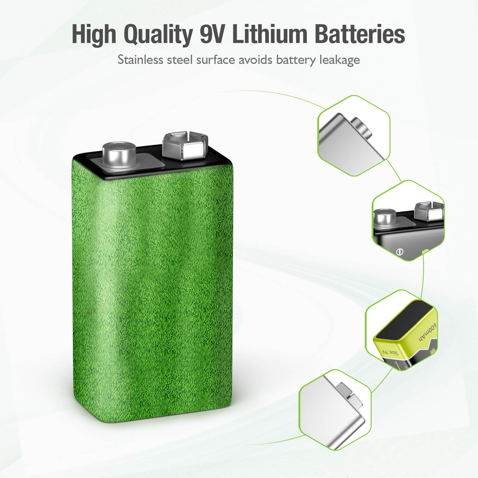 RayHom 9 Volt Rechargeable Batteries Lithium ion 9V 600mAh Li-ion Batteries (4-Pack)