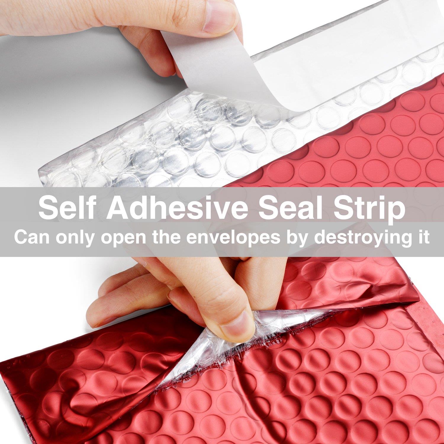 Fu Global Metallic Bubble Mailers 6x10 Inch Red Self Seal Padded Envelopes Pack of 25